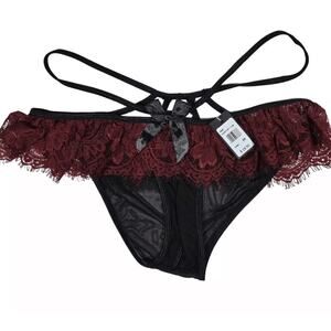 Frederick's of Hollywood Jade Crotchless Panty in Burgandy and Black Plus 1X NWT